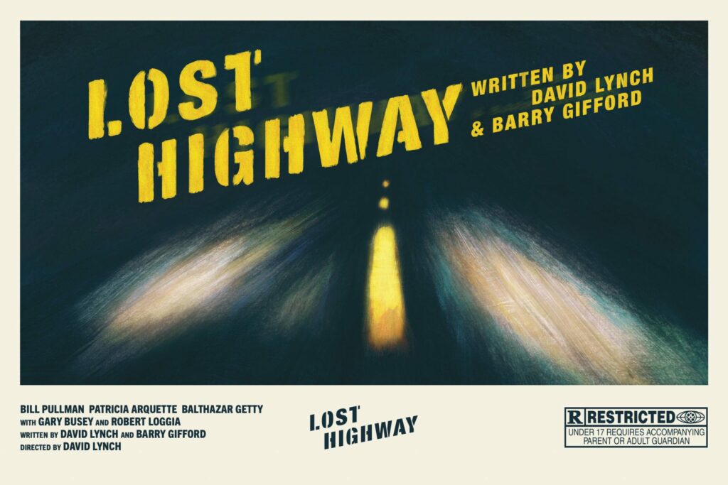 Affiche du film Lost Highway de David Lynch, 1997, flou et tension psychologique