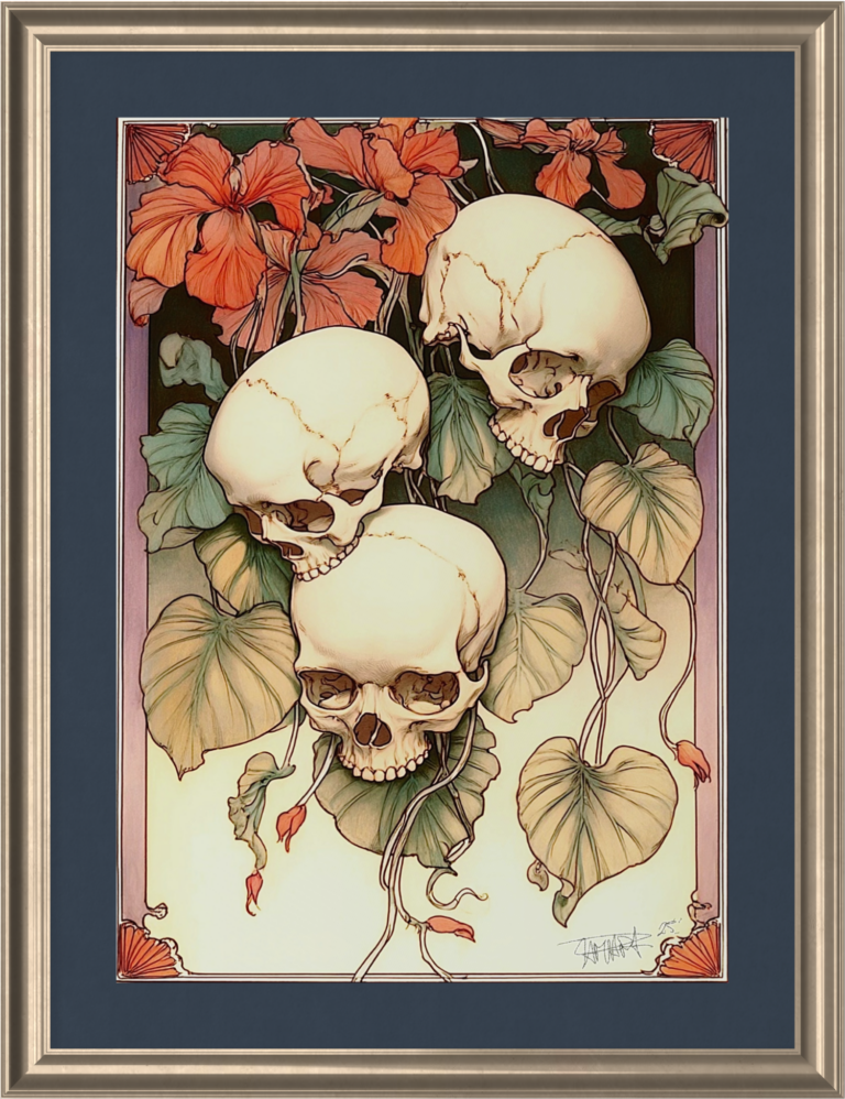 Print Art Nouveau crânes et fleurs – Tamara Chaudesaigues