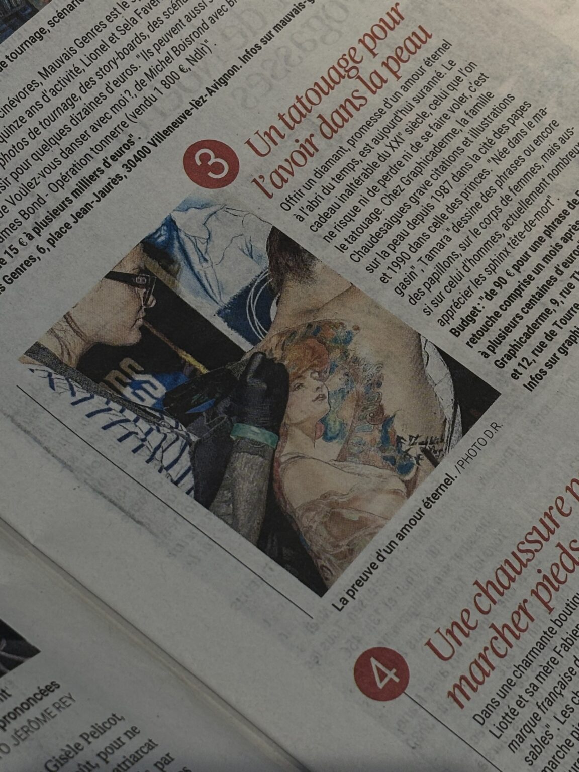 Art Nouveau tattoo inspired by Mucha, featured in La Provence