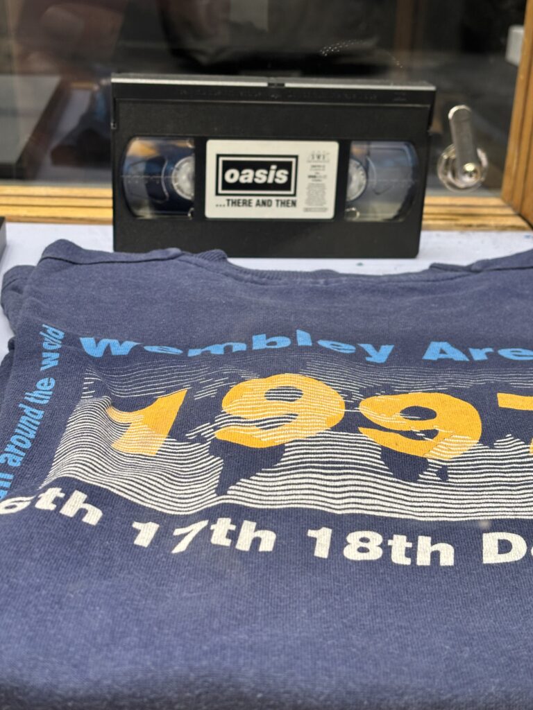 Oasis There and Then VHS and original Wembley Arena 1997 concert t-shirt, Adidas Archive London