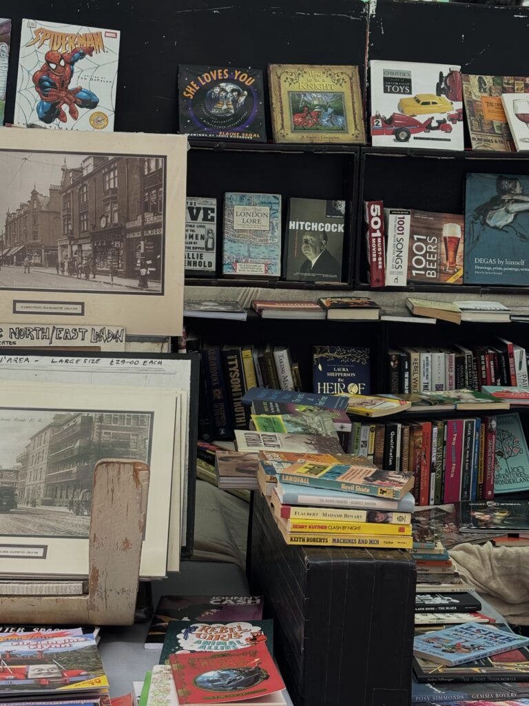 Book and vinyl stall at Hackney market London
