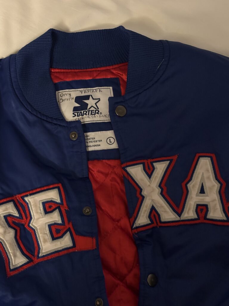 Vintage Starter Texas jacket found at Modfather Camden Market London, label with Tamara Chaudesaigues name