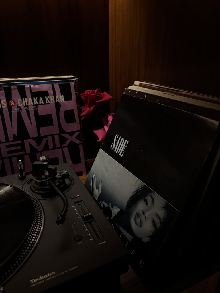 Sade and Chaka Khan vinyl on Technics turntables at The Dover restaurant Mayfair London