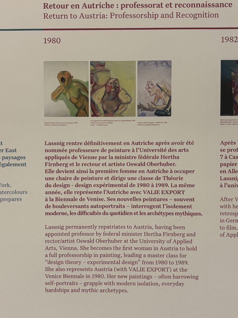 Biographical panel dedicated to Maria Lassnig’s return to Austria in the LUMA Arles exhibition
