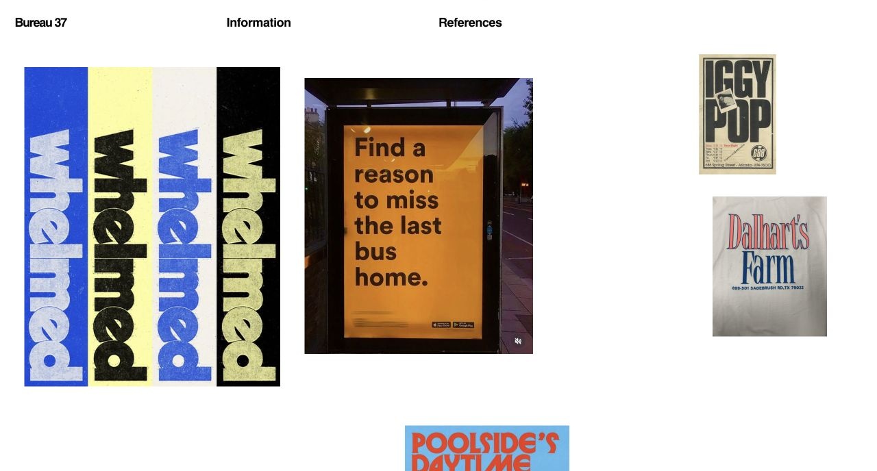 Homepage of Bureau 37 and its graphic reference grid, designed by Tamara Chaudesaigues, web designer in Paris